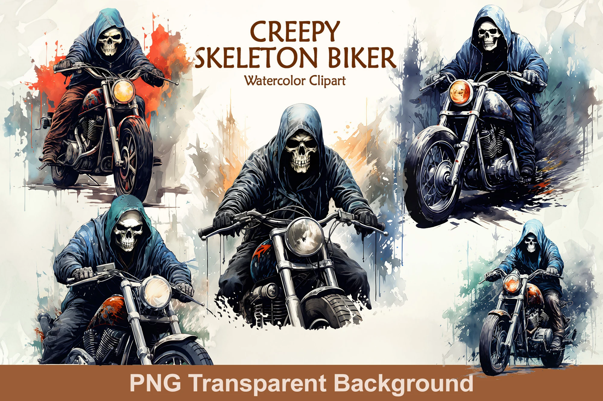 Scary Creepy Clipart Sublimation Skull preview showing Halloween motifs with composition