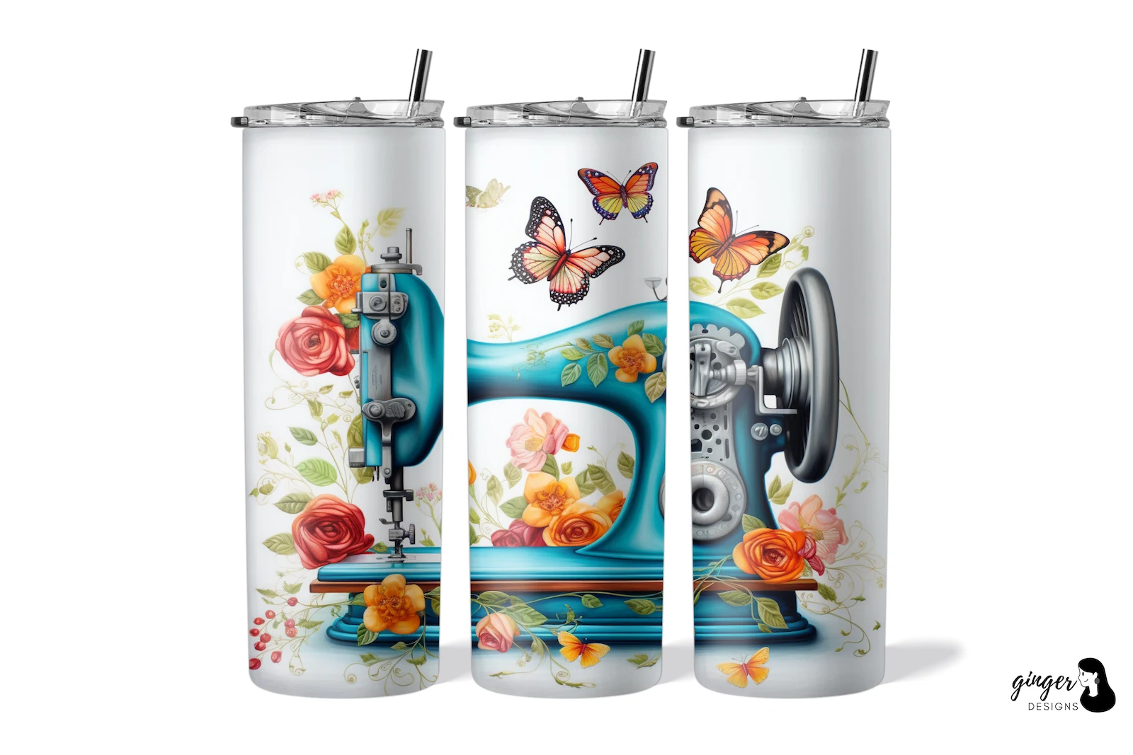Sewing Machine Flower 20oz Tumbler Wraps sublimation design preview