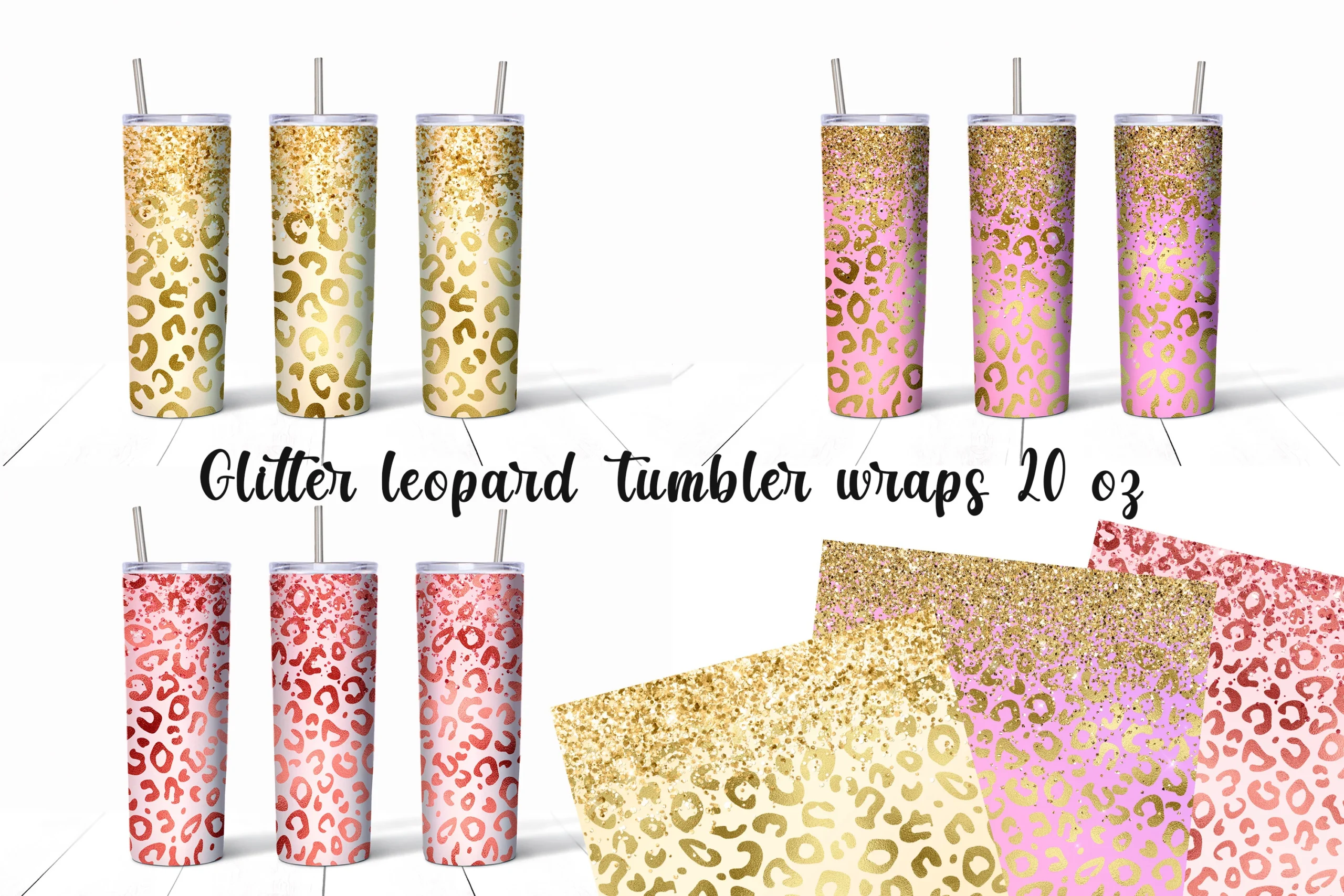 Shiny Glitter Leopard Tumbler Wraps Sub. featuring leopard print and glitter gradient