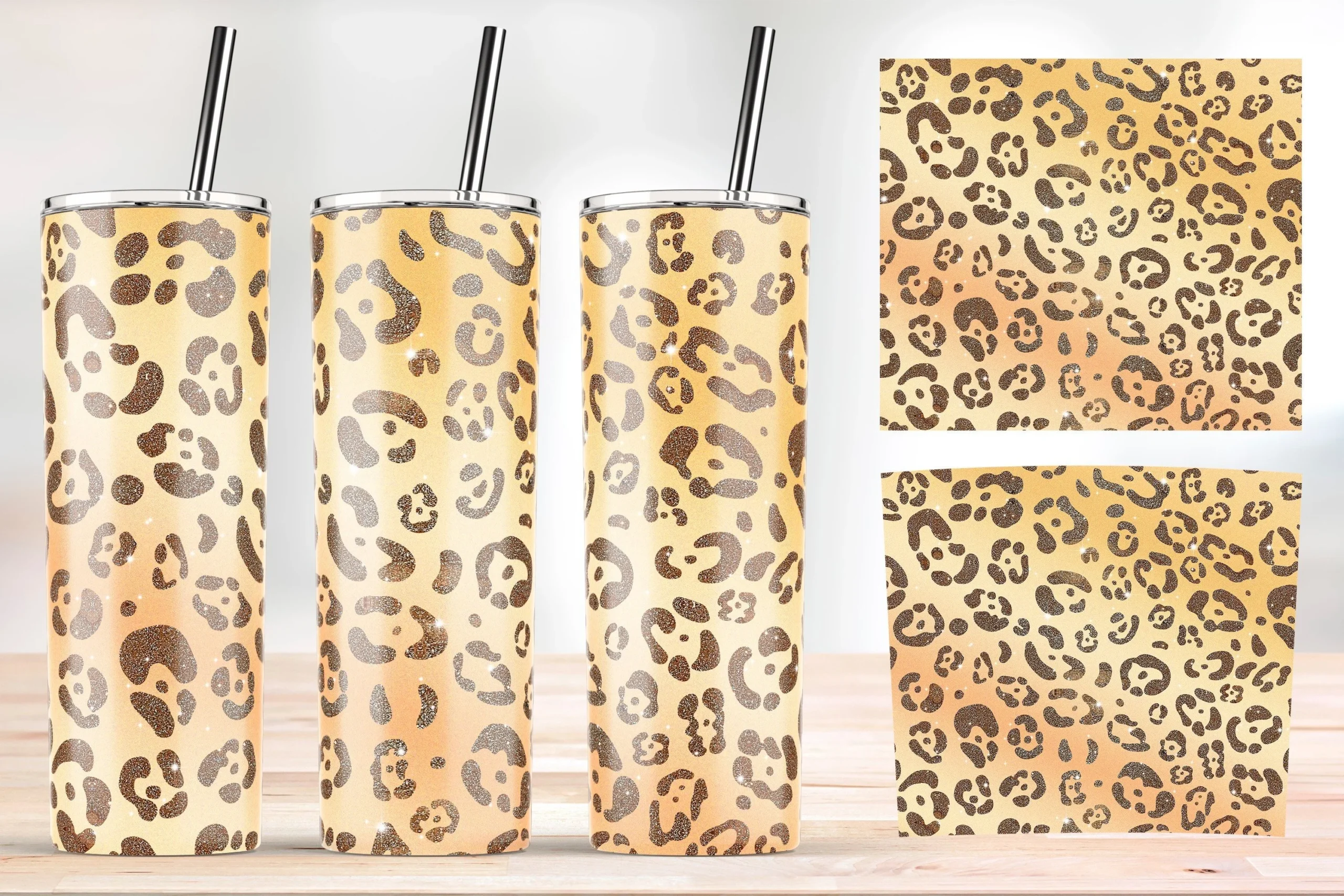 Shiny Golden Leopard Tumbler Wrap. featuring leopard spots and animal print