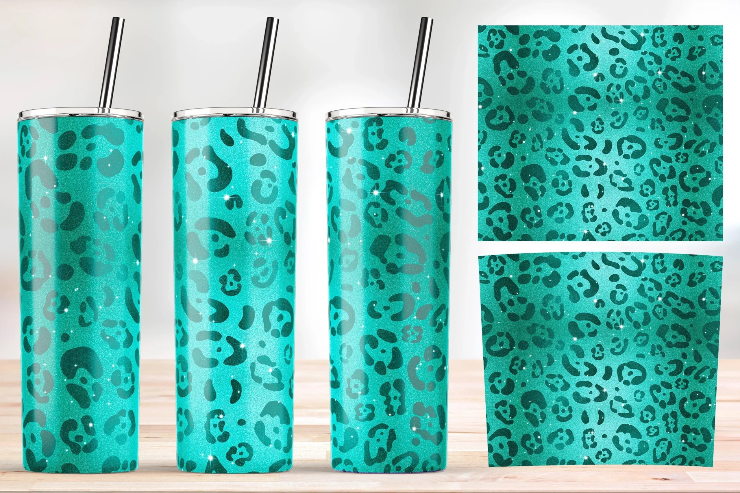 Shiny Golden Leopard Tumbler Wrap. featuring leopard print and seamless pattern