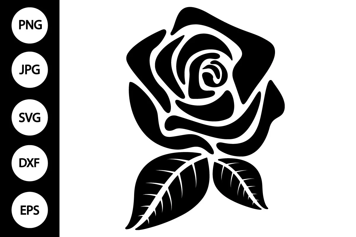 Silhouette Rose SVG featuring rose flower and leaves