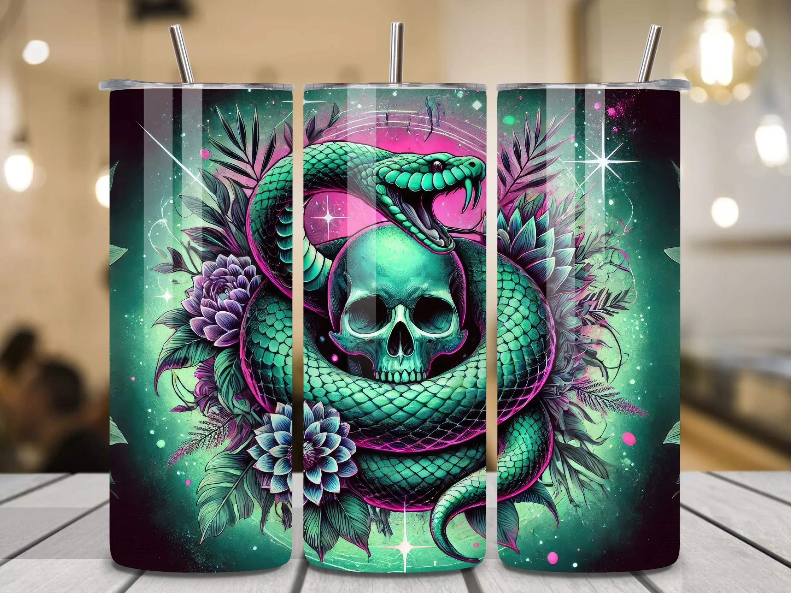 Skull Scary Snake 20oz Tumbler Wraps preview showing sublimation design with composition