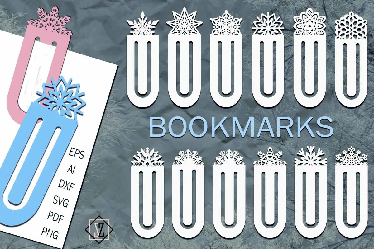 Snowflake Bookmarks/Laser Cut/Paper Cut/ preview showing laser-cut design with layered depth