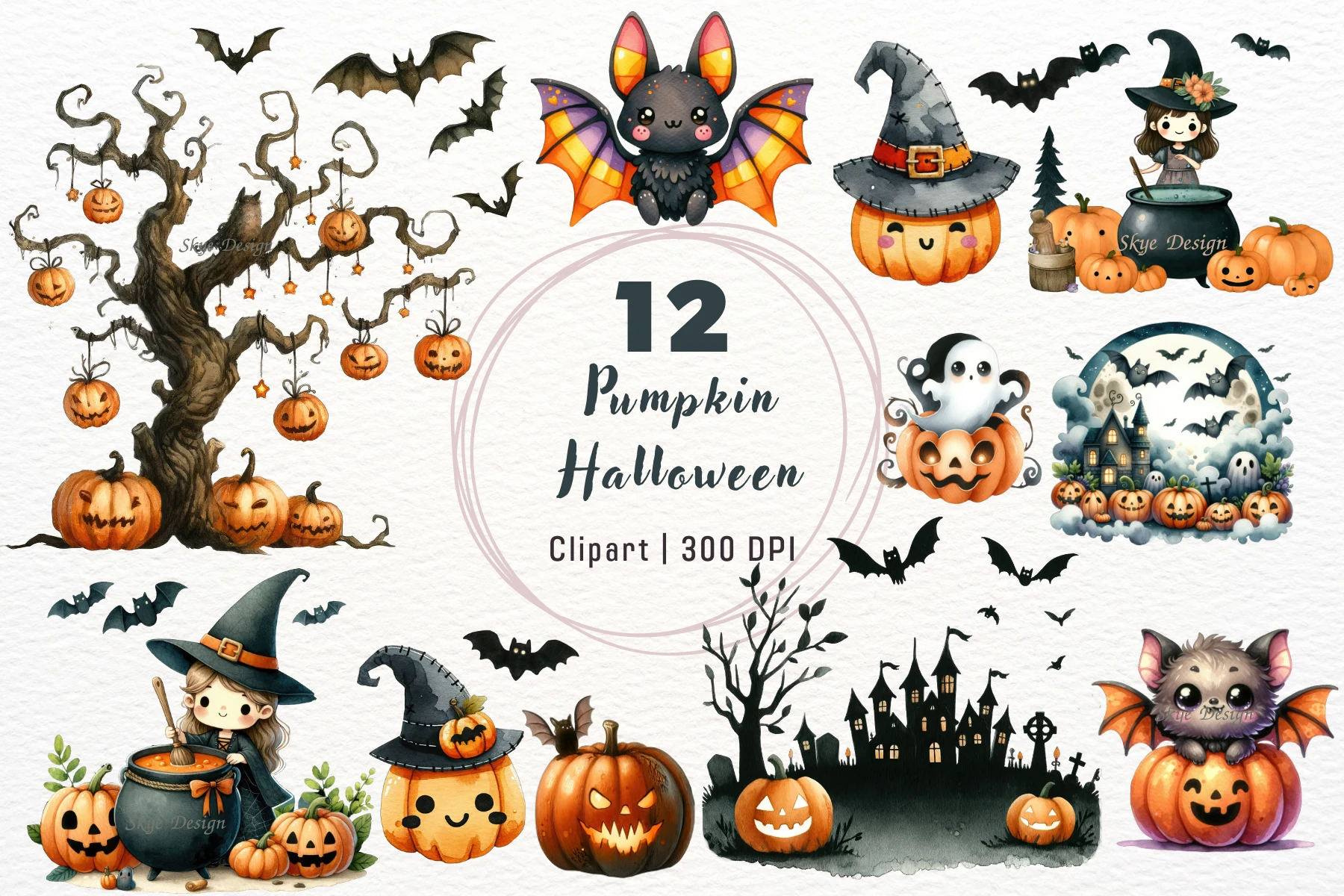 Spooky Bat, Pumpkin Halloween Clipart featuring pumpkins and jack-o'-lanterns