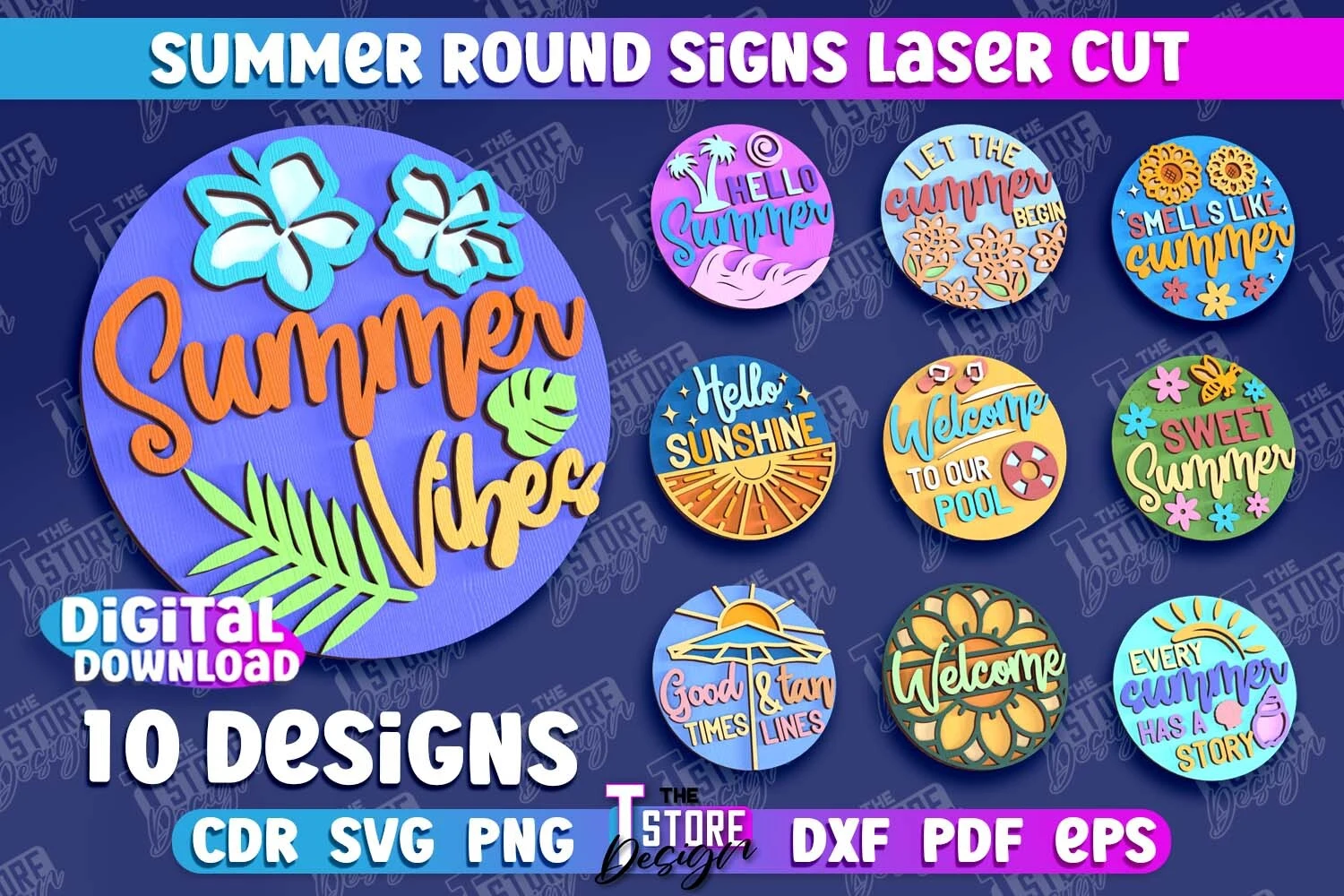 Summer Round Signs Laser Cut Bundle featuring Summer themes and Floral motifs