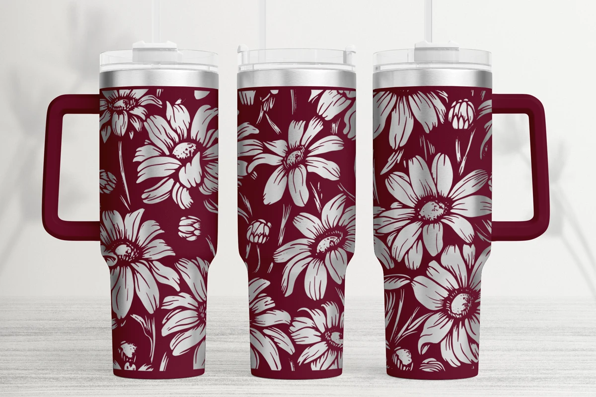 Sunflower 40oz Laser Tumbler Wrap SVG preview showing sublimation design with composition