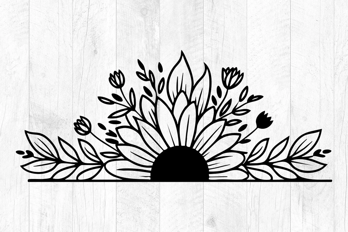 Sunflower Svg, Flower Svg,Half Sunflower featuring sunflower and leaves