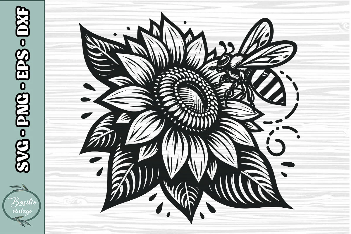 Sunflower SVG Sunflower Clipart 18 featuring sunflower and bee