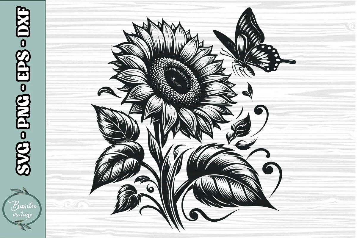 Sunflower SVG Sunflower Clipart 20 featuring sunflower and butterfly