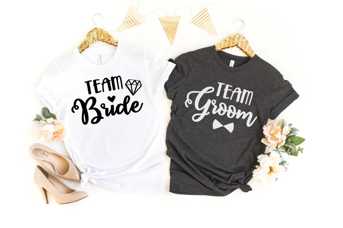 Team Bride and Team Groom Svg Bundle featuring diamond icon and bow tie icon