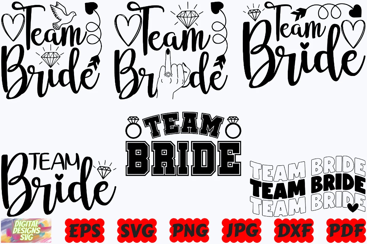 Team Bride SVG | Bride SVG | Bridesmaid featuring Team Bride typography and diamond ring
