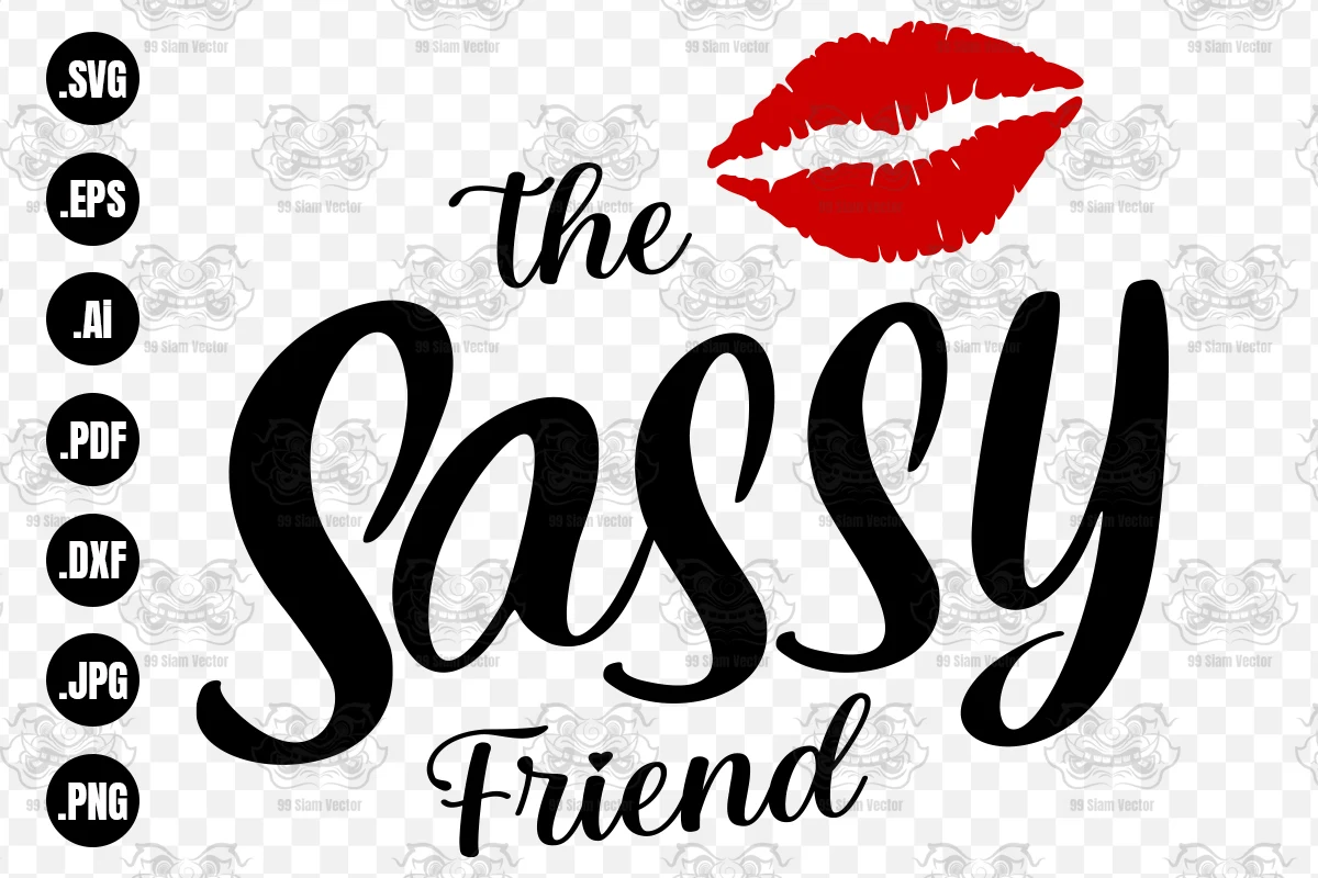 the Sassy Friend digital design featuring the text 'the Sassy Friend' in bold black script with a red pair of lips illustration positioned above the word 'Sassy'.