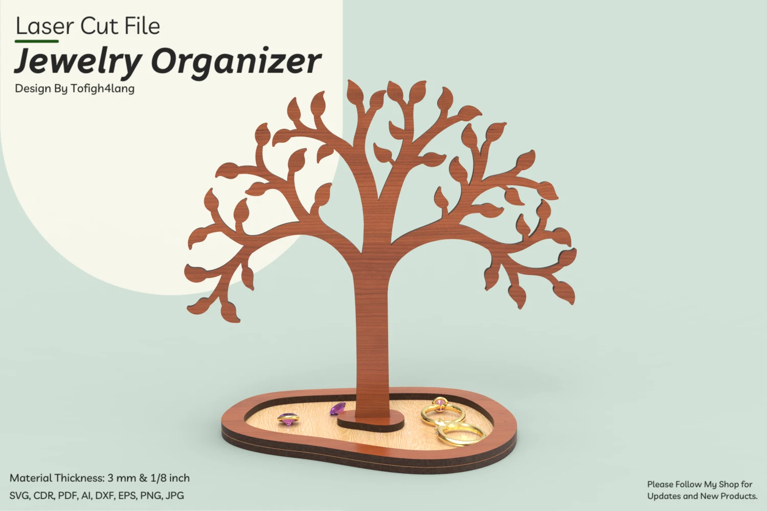 Tree Jewelry Display | Laser Cut File preview showing laser-cut design with silhouette