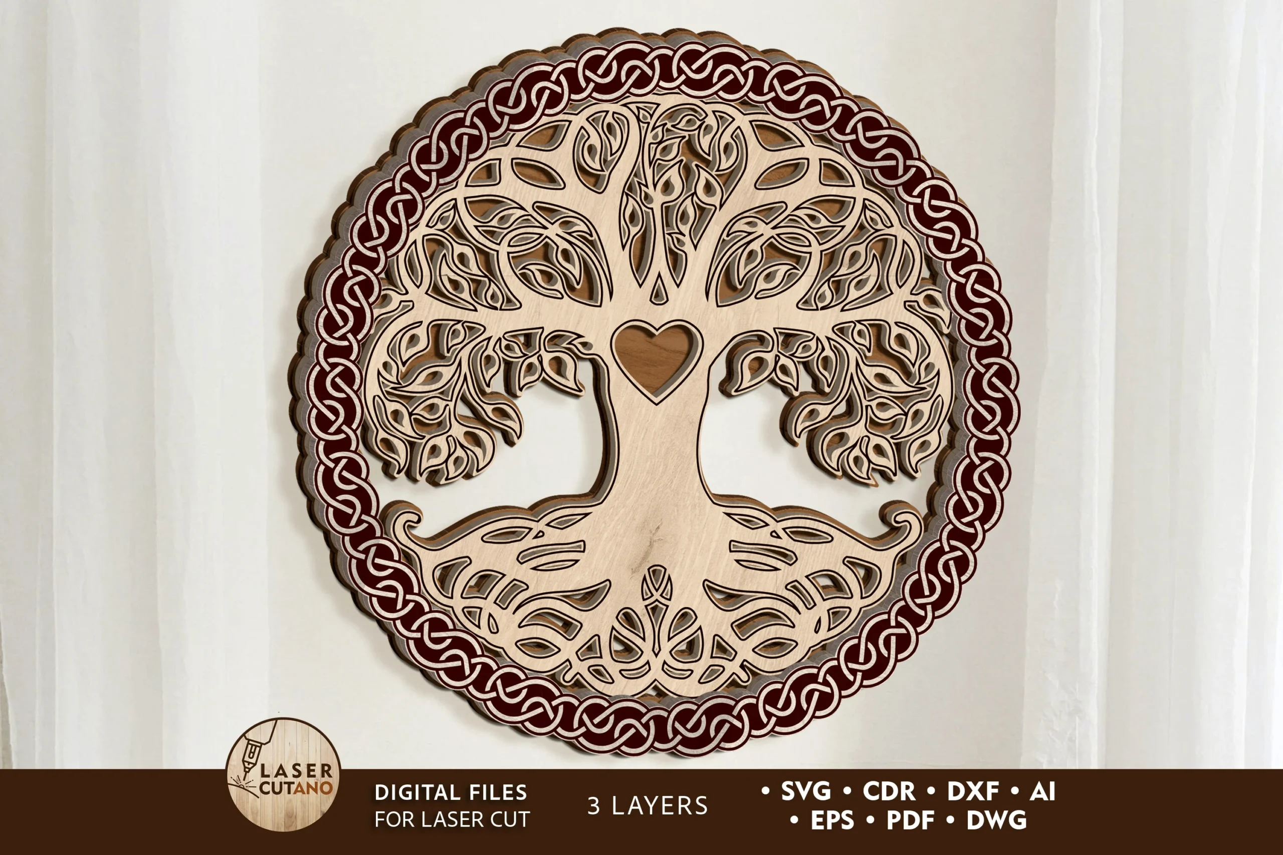 TREE of LIFE Multilayer Wall Decor featuring tree of life and celtic knotwork