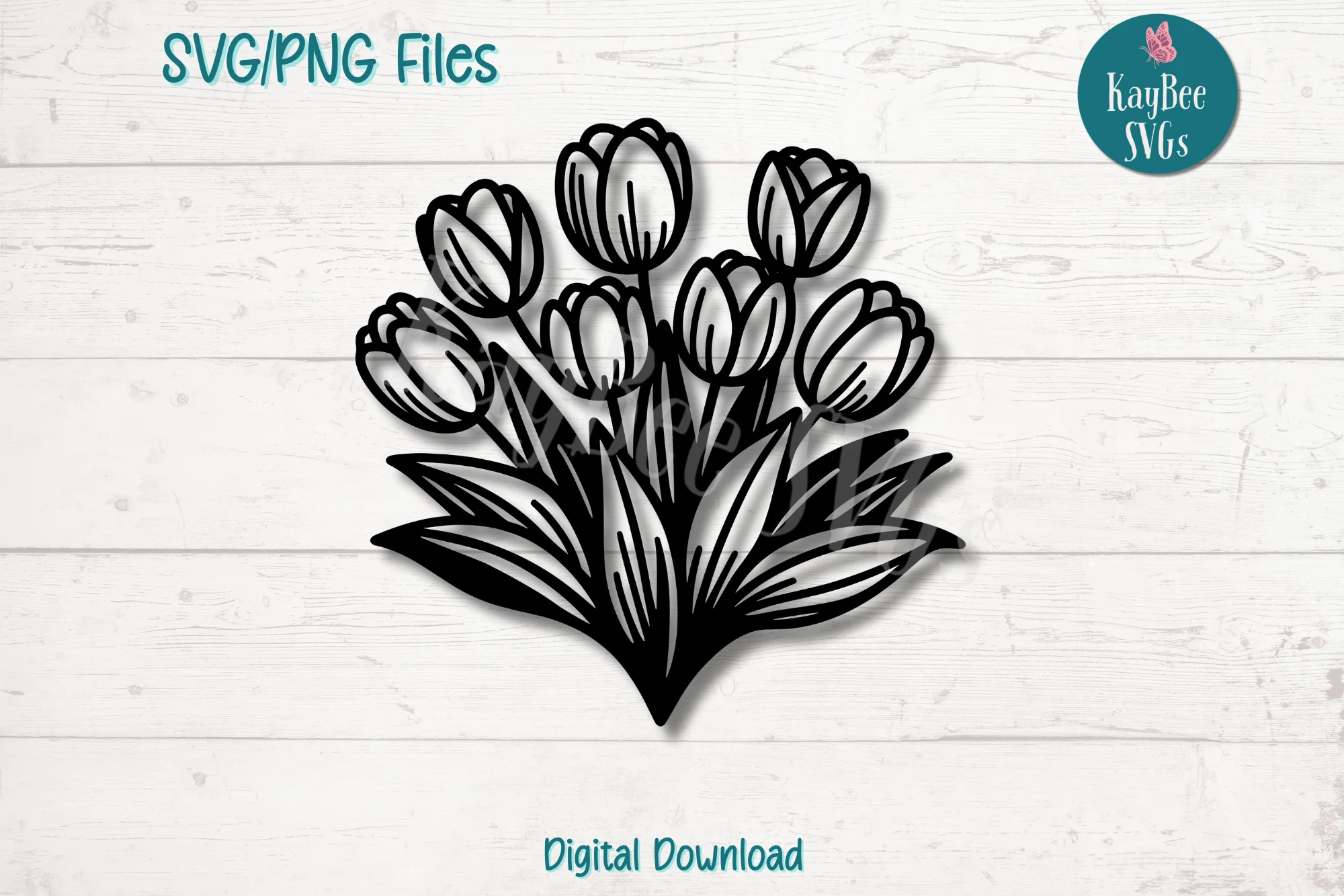 Tulip Flower Bouquet SVG Cut File featuring tulips and flower bouquet