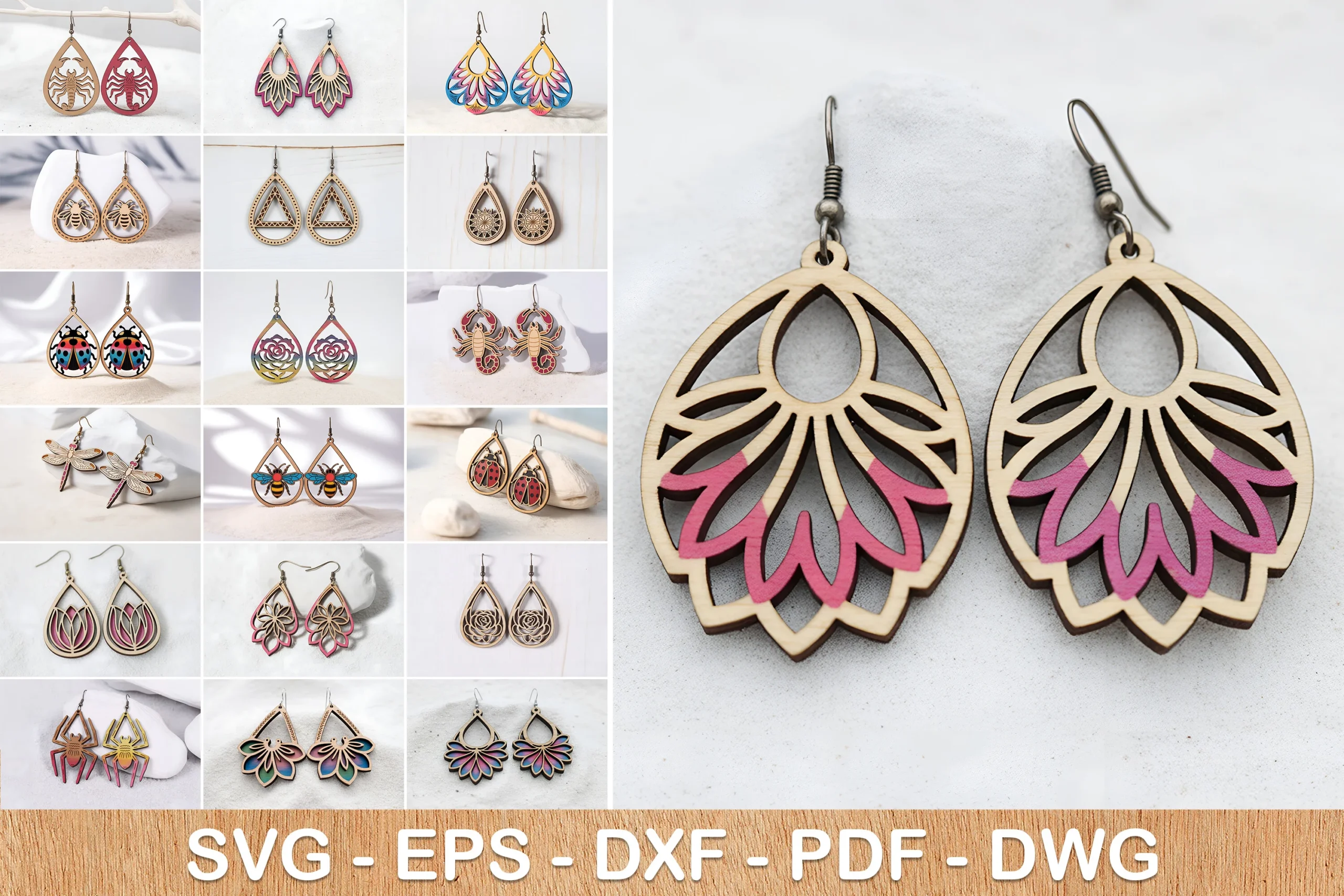 Ultimate Laser Cut Earrings SVG Bundle featuring earrings and lotus petals