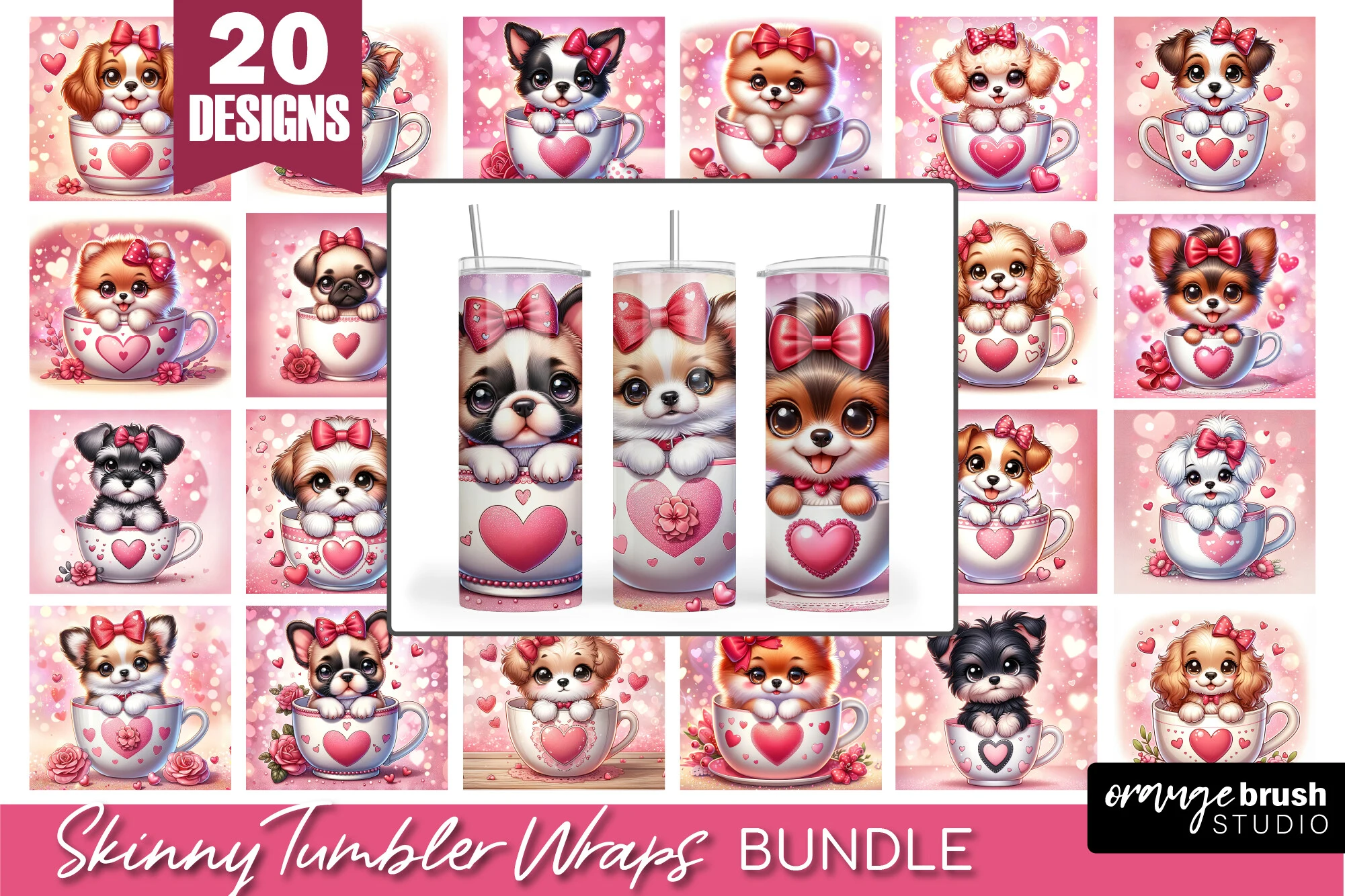 Valentine Dog Tumbler Wrap Bundle 20 PNG sublimation design preview