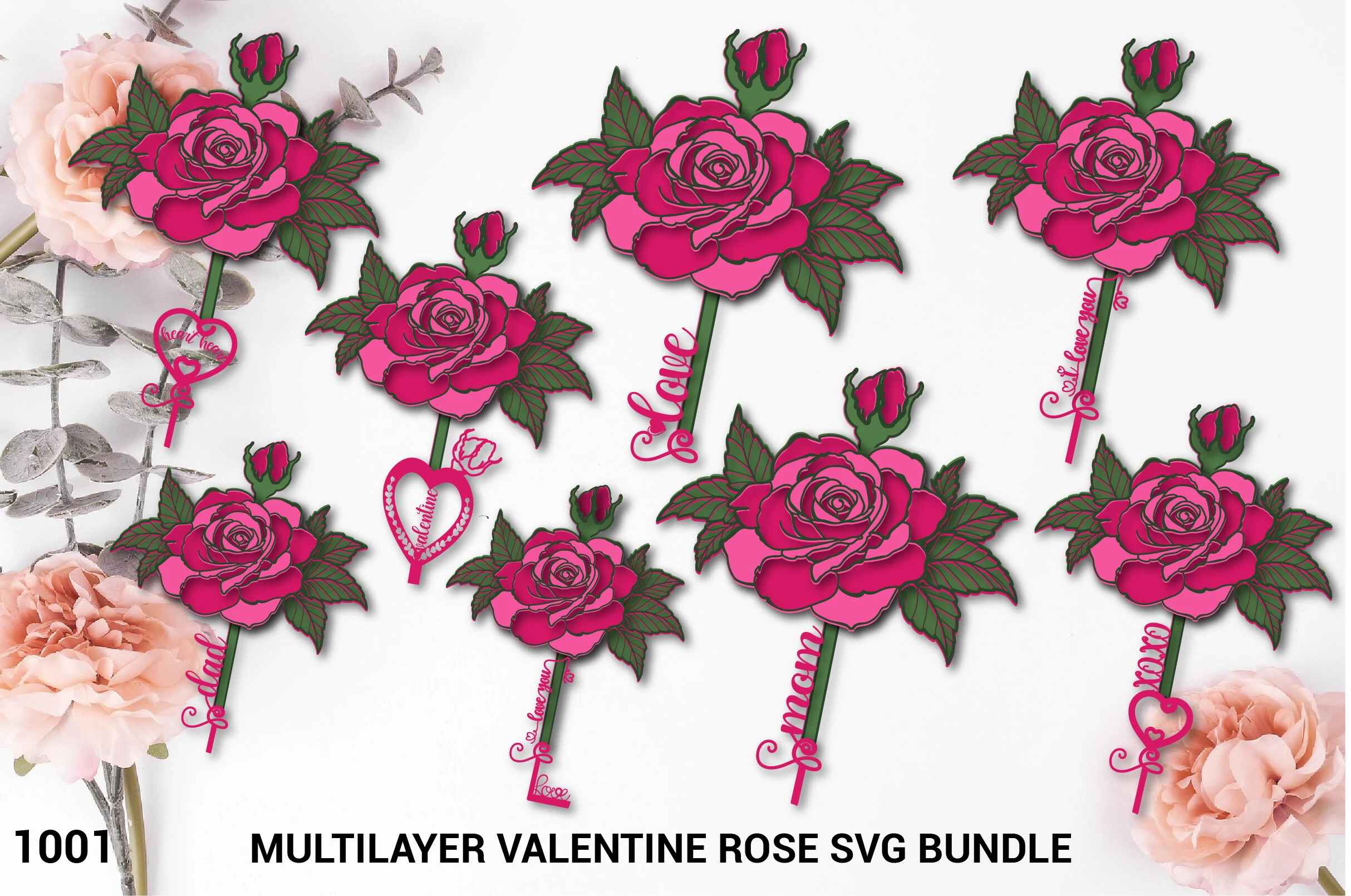 Valentine's Day Rose SVG Multilayer 1001 featuring roses and stems