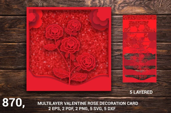 Valentine's Day Rose SVG Multilayer 870 featuring roses and leaves