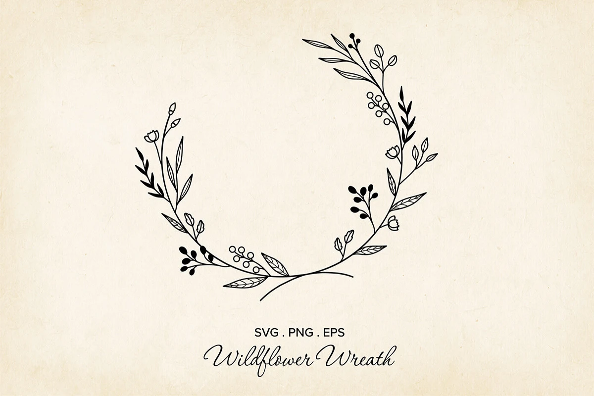 Vector Floral Wreath, Floral Wreath SVG featuring wreath and wildflowers