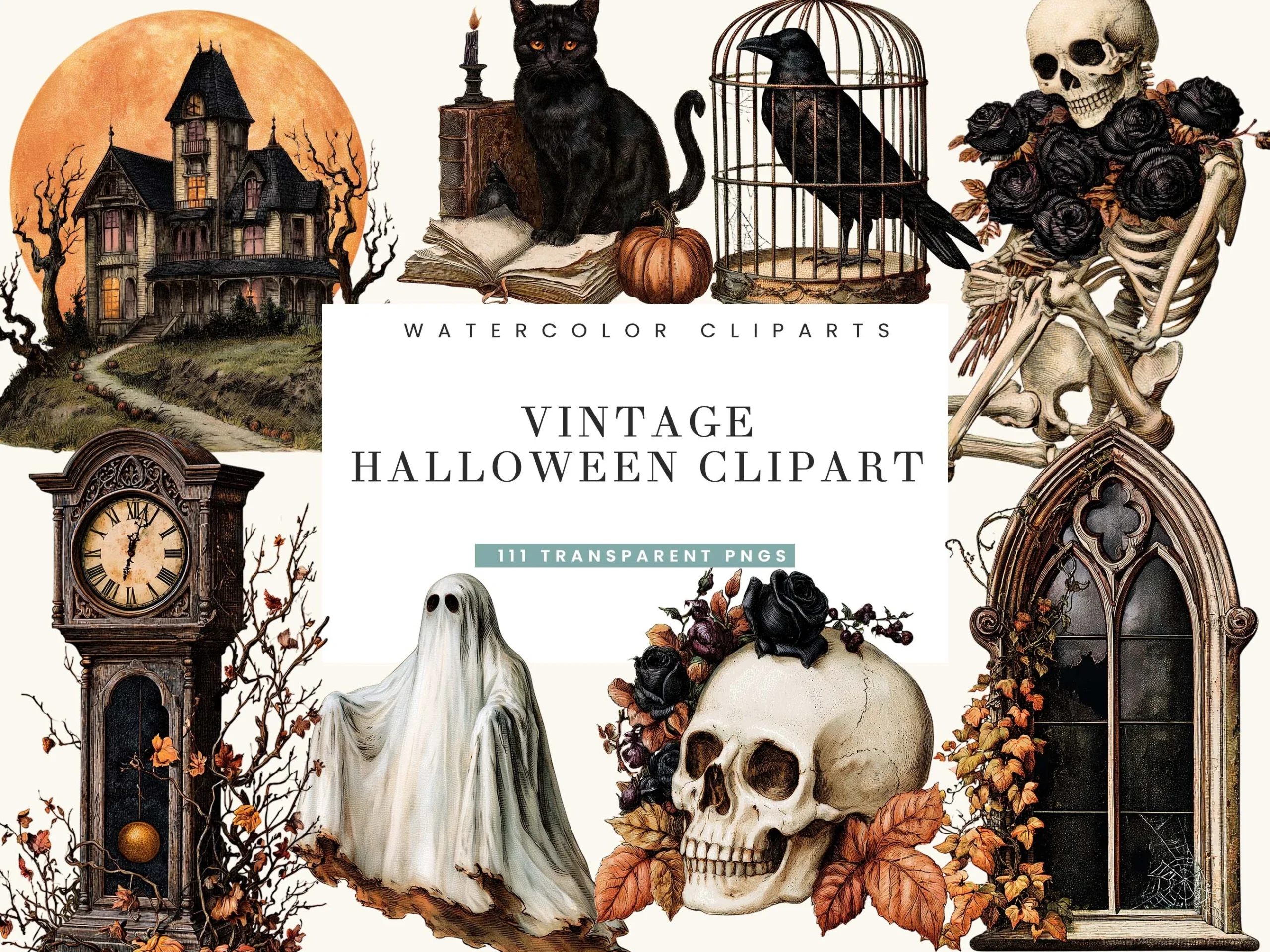 Vintage Halloween Clipart Bundle clipart design preview