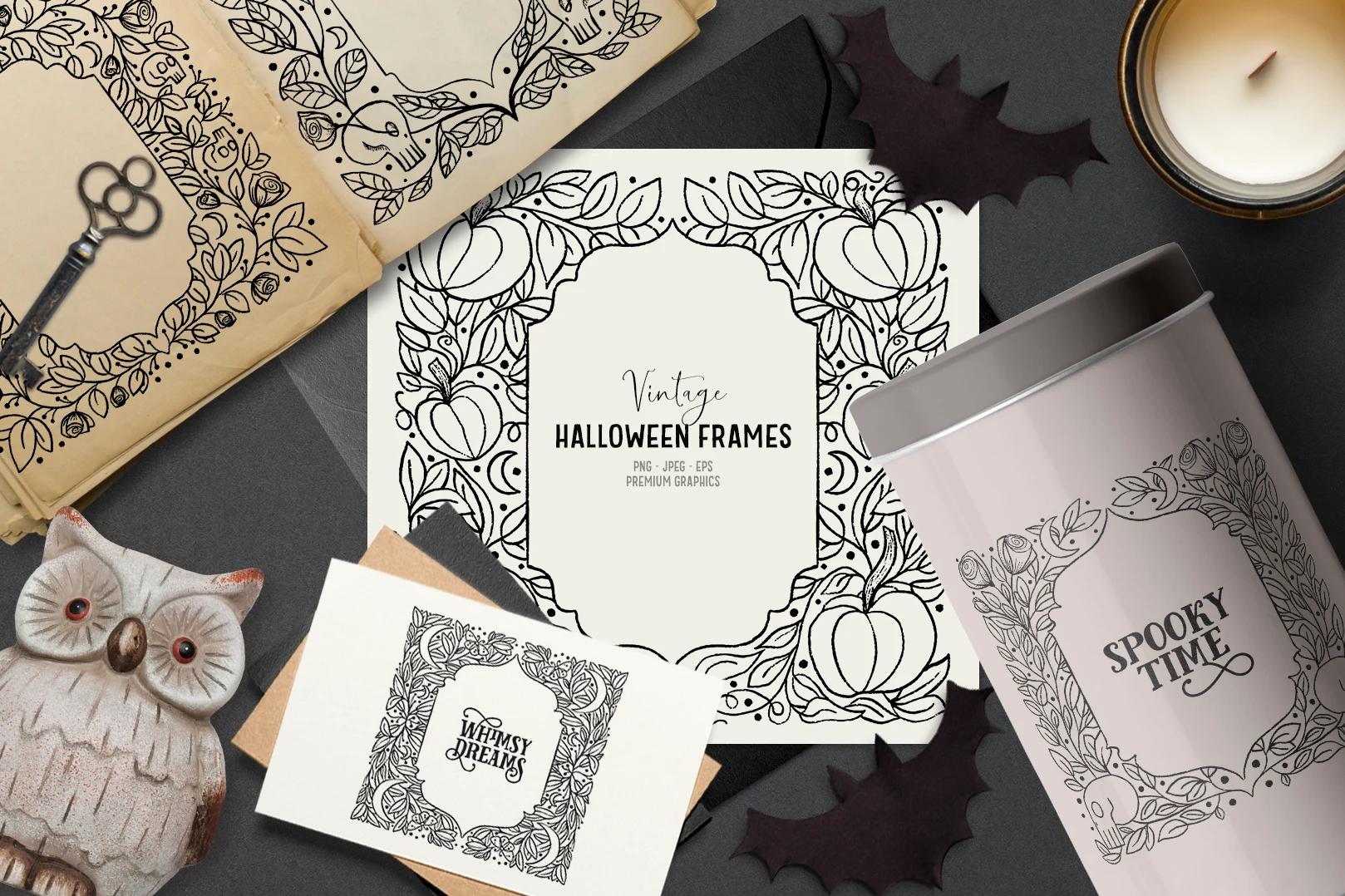 Vintage Halloween Clipart Frames featuring Halloween frames and pumpkins