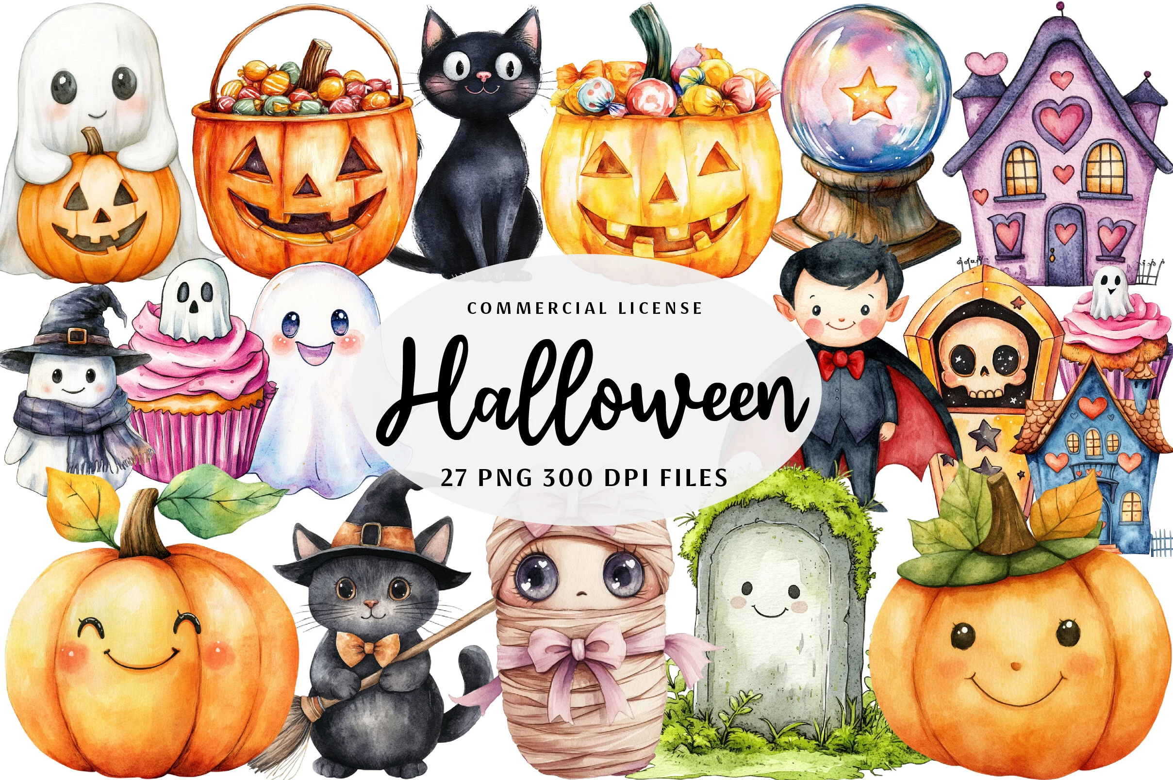 Watercolor Cute Halloween Clipart clipart design preview