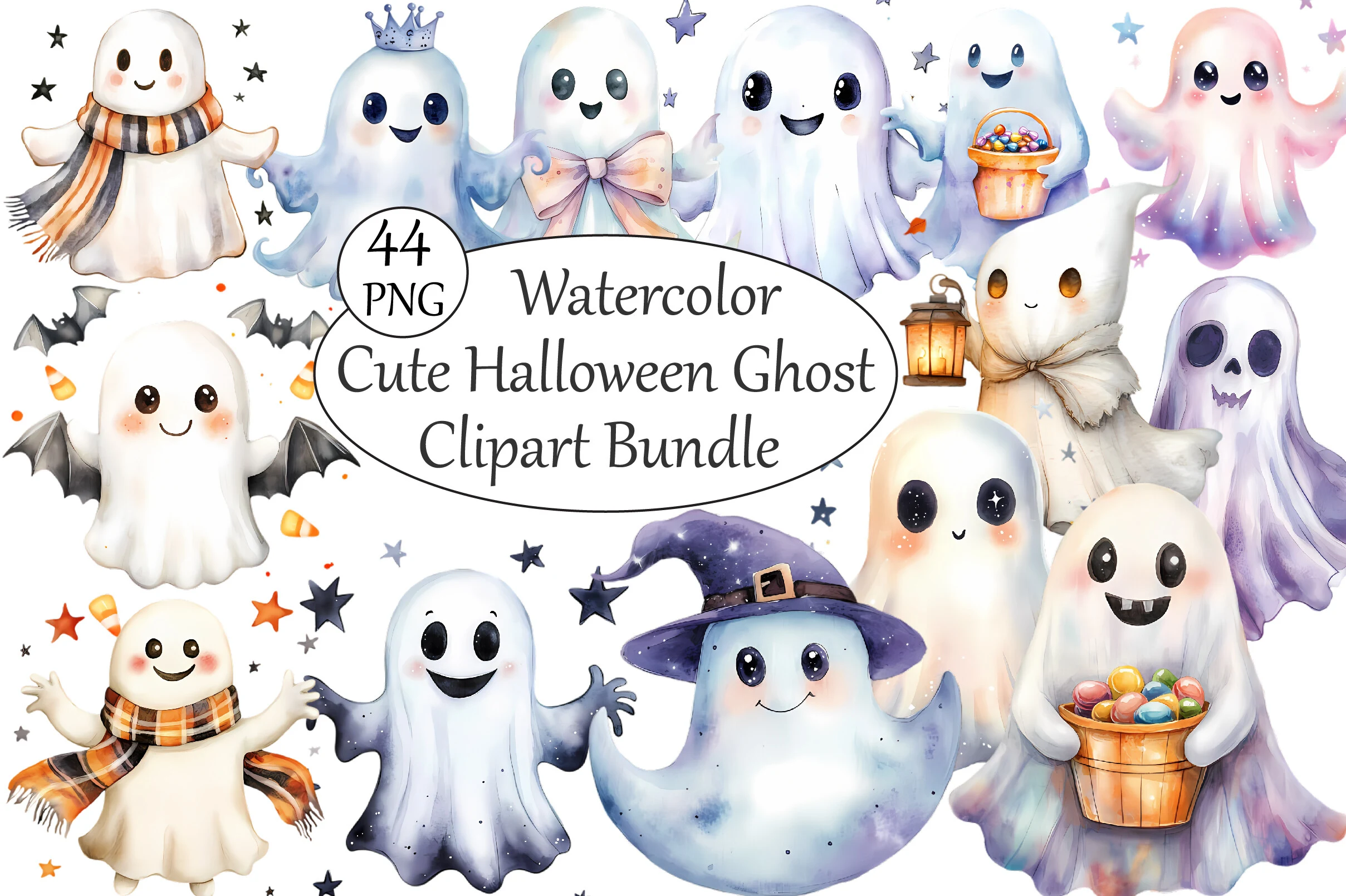 Watercolor Cute Halloween Ghost Clipart clipart design preview