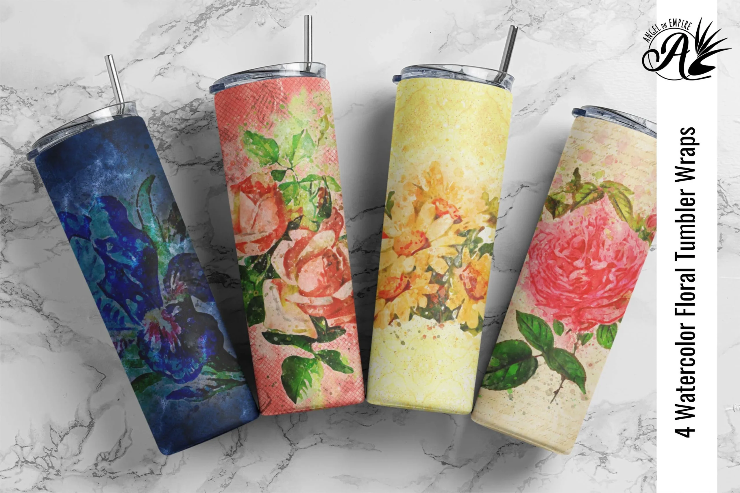 Watercolor Floral Grunge Tumbler Wraps sublimation design preview
