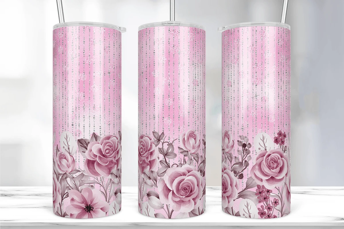 Watercolor Floral Tumbler Wrap preview showing botanical motifs with soft watercolor texture