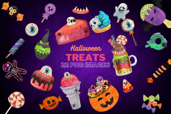 Watercolor Halloween Candy Clipart, Cree clipart design preview