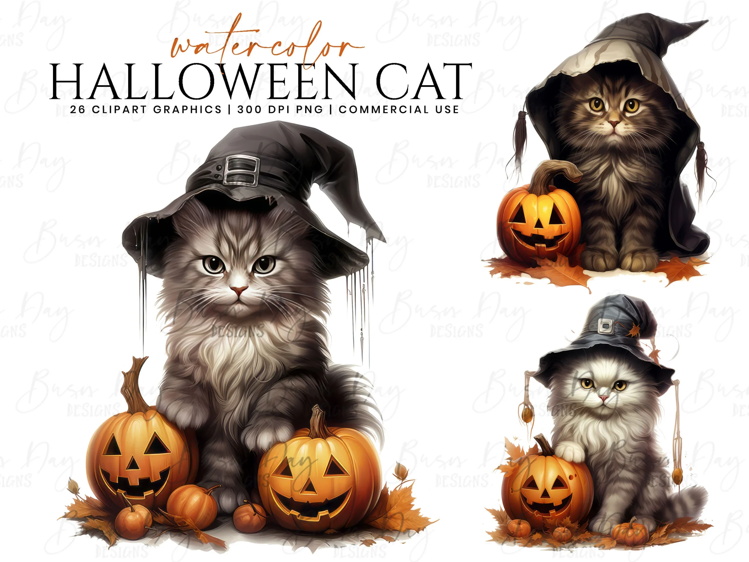 Watercolor Halloween Cat Clipart clipart design preview