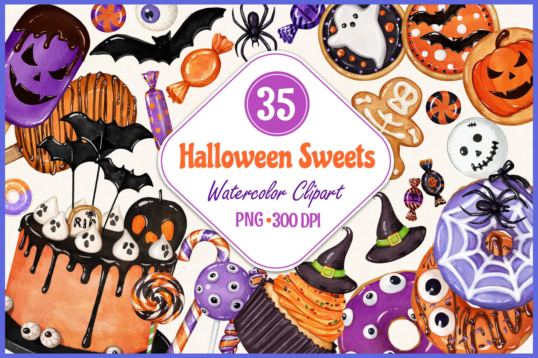 Watercolor Halloween Sweets Clipart clipart design preview