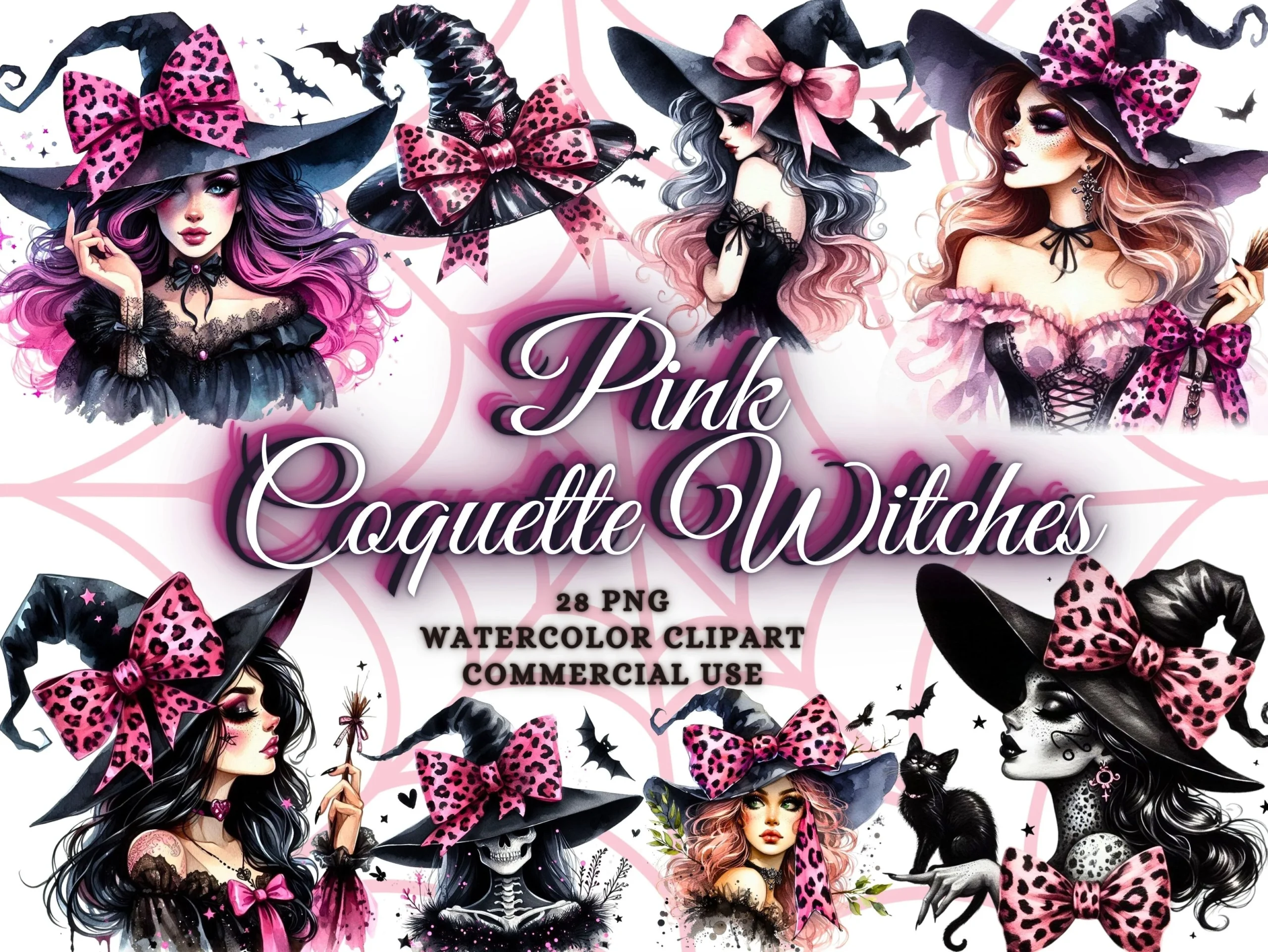 Watercolor Halloween Witch Clipart PNG featuring witch and witch hat