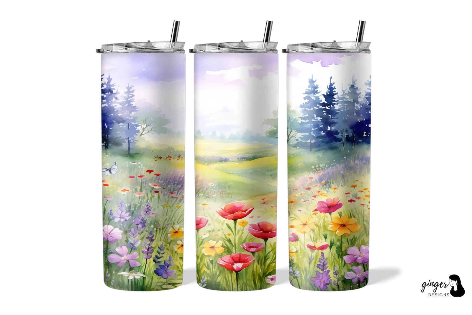 Watercolor Wildflower 20oz Tumbler Wraps preview showing sublimation design with soft watercolor texture