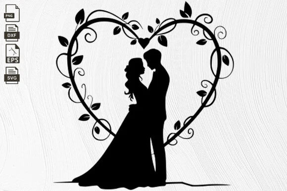 Wedding Heart, Bride and Groom SVG featuring bride and groom