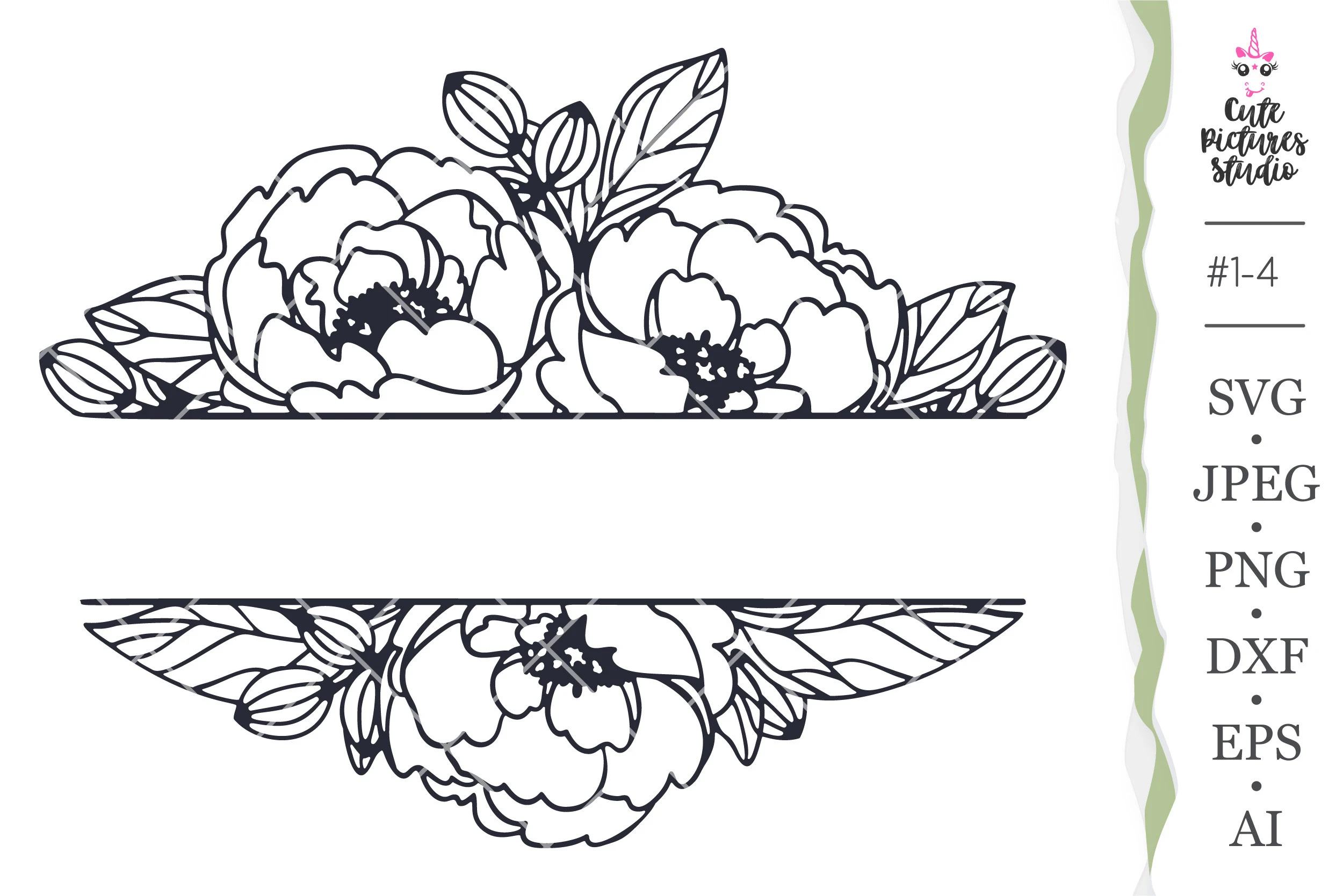 Wedding Monogram Peony Frame Svg Cricut featuring peony flowers and leaves