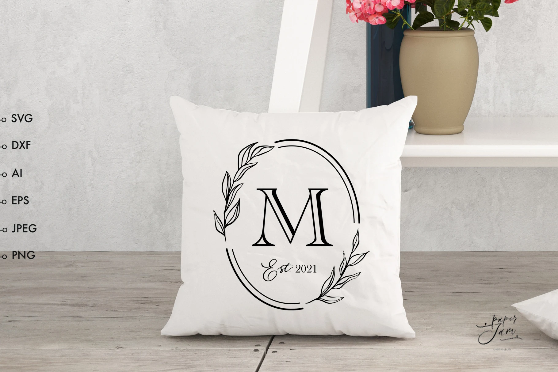Wedding Monogram Svg, Circle Monogram featuring letter M and oval frame