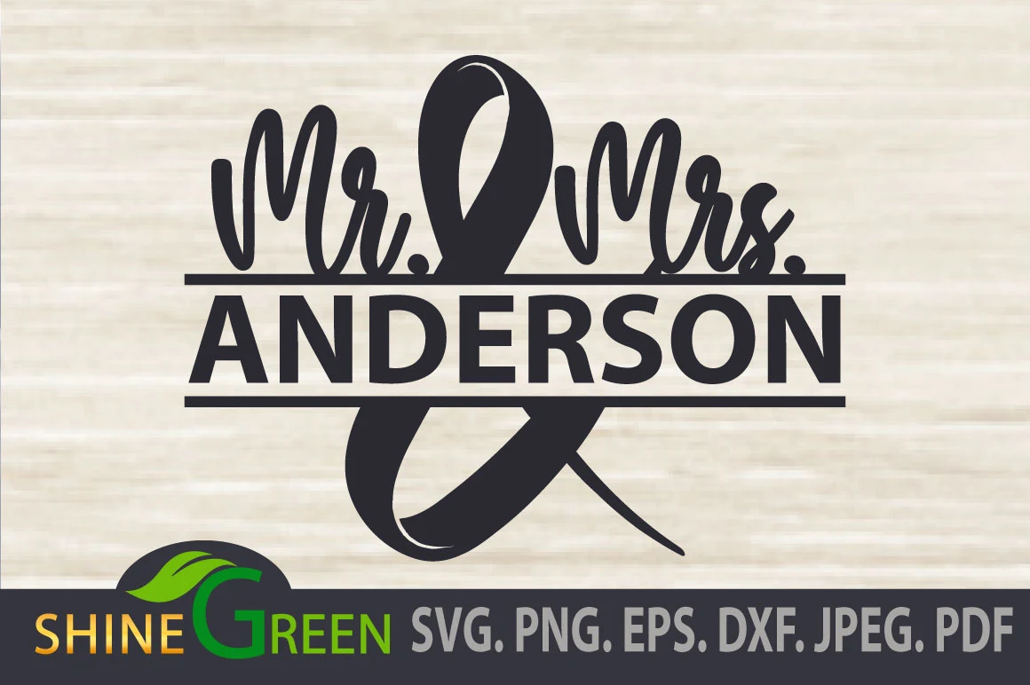 Wedding Monogram SVG Frame Mr & Mrs featuring ampersand and name plate
