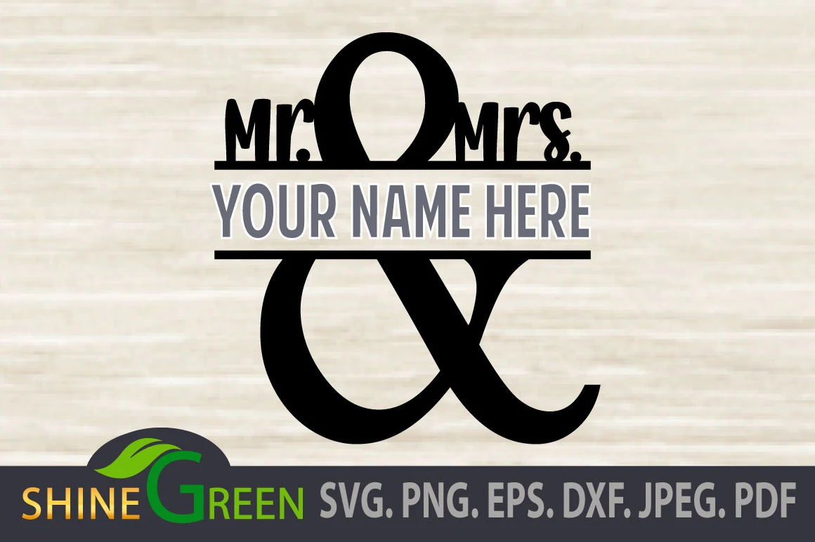 Wedding Monogram SVG Frame Mr & Mrs featuring ampersand and horizontal lines