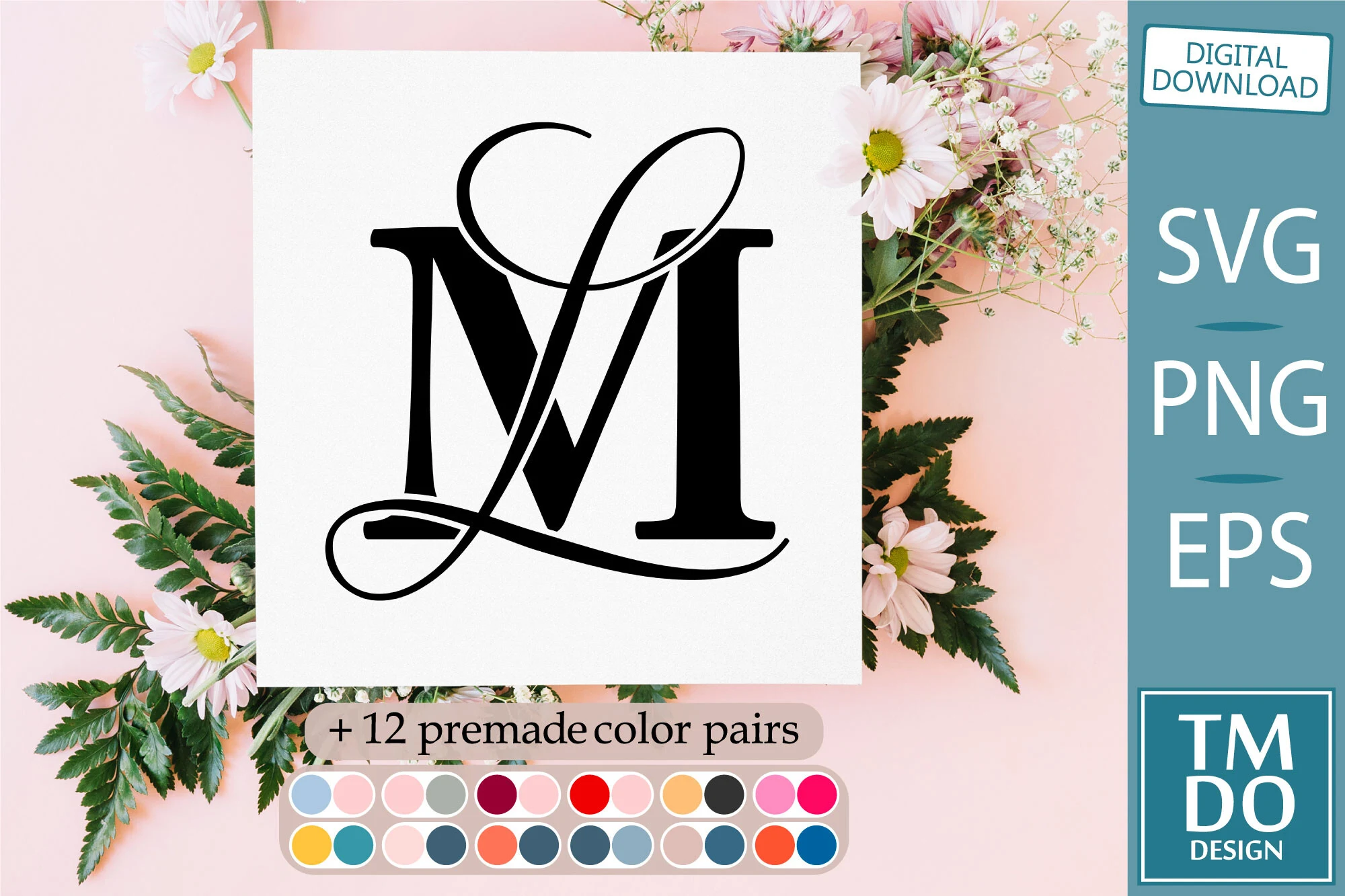 Wedding Monogram SVG, Monogram LM ML monogram design preview