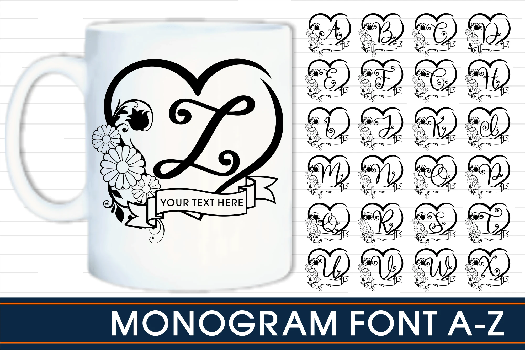Wedding Monogram Svg featuring Heart and Floral arrangement