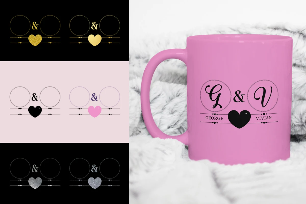 Wedding Monogram SVG Sublimation 1 featuring monogram frames and hearts