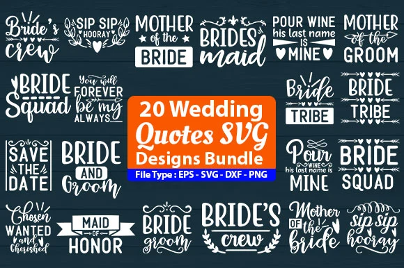 Wedding Quotes SVG Design Bundle featuring wedding typography and wedding slogans