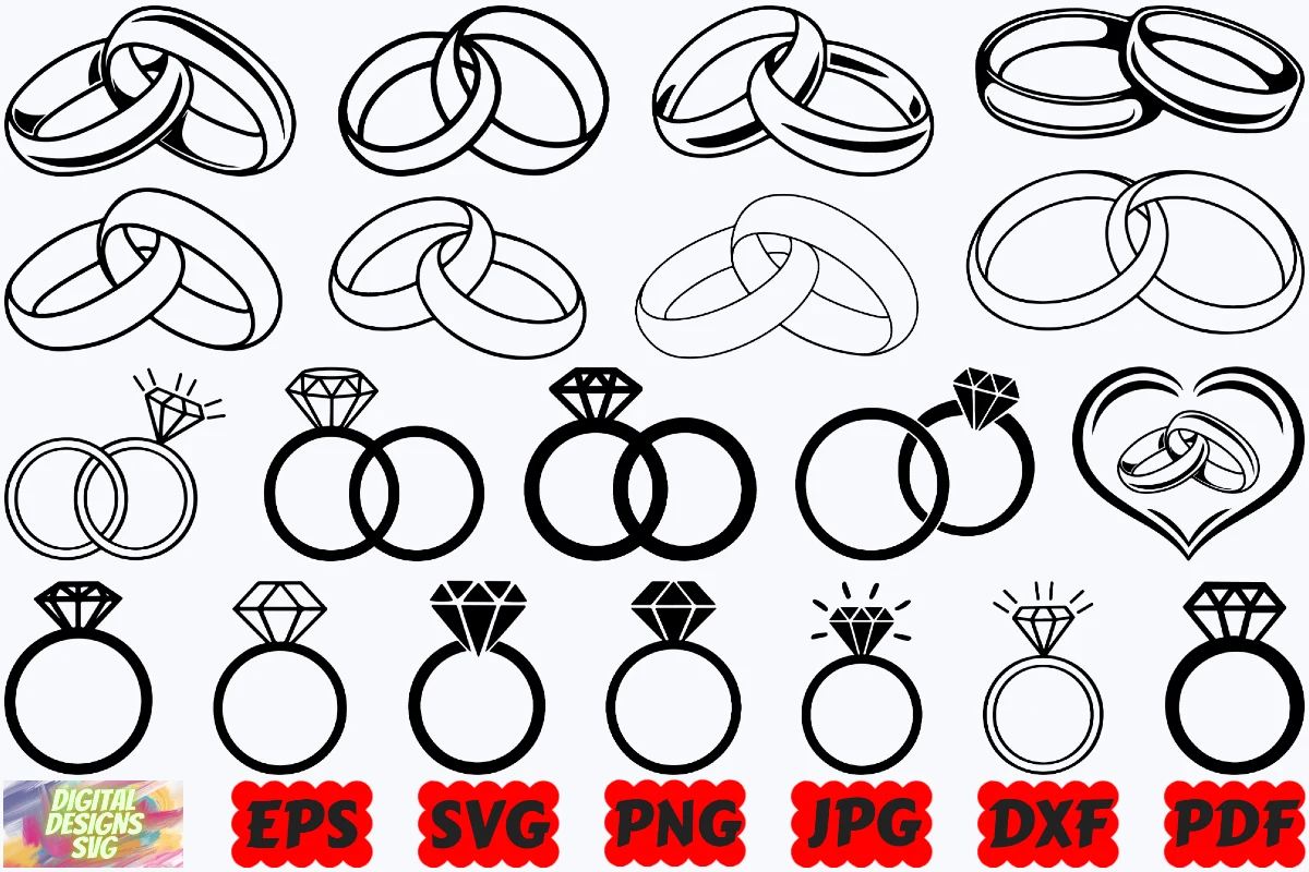 Wedding Ring SVG | Engagement Ring SVG featuring wedding rings and engagement rings