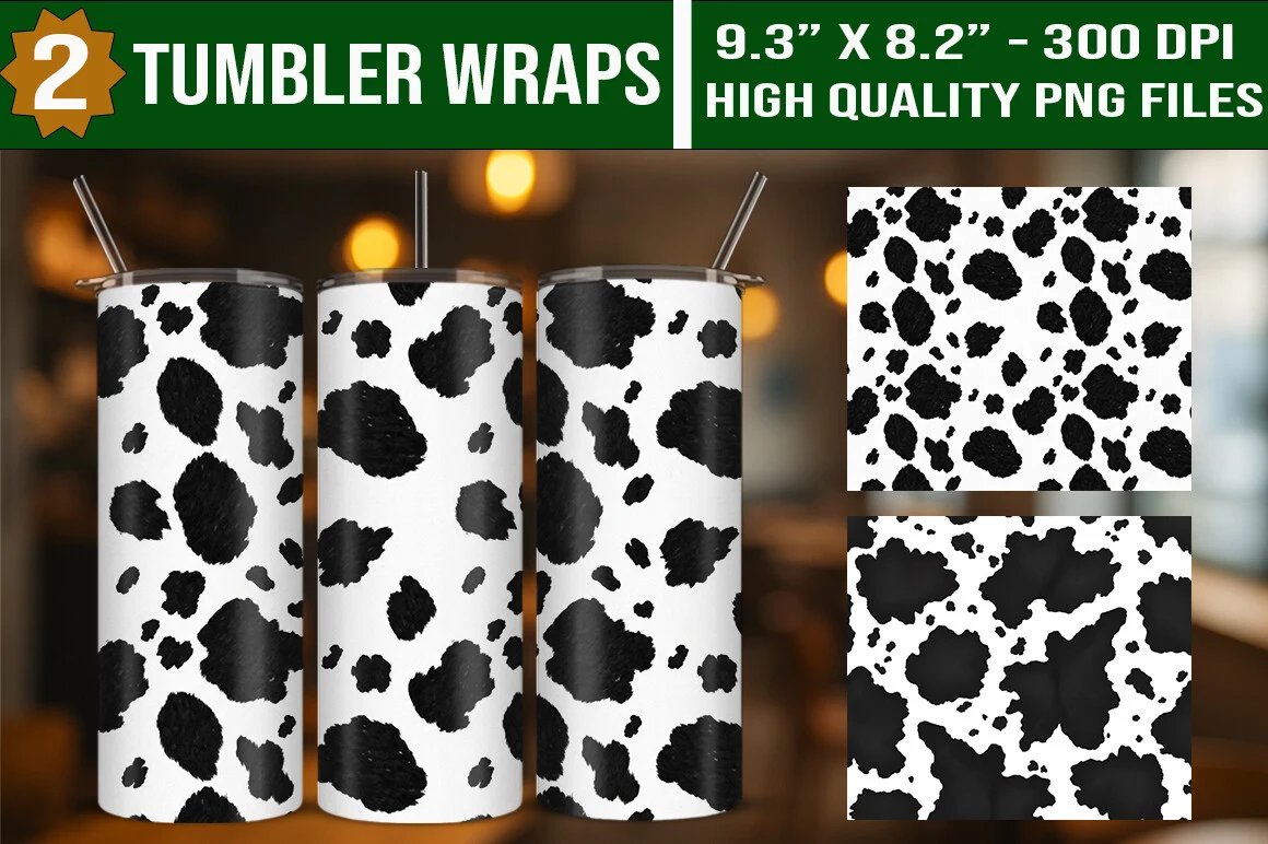 Western Cow Print 20oz Tumbler Wraps featuring cow print and animal spots