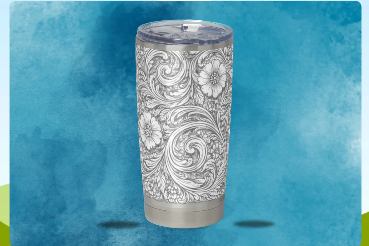 Western Floral Tooling Tumbler Wrap sublimation design preview