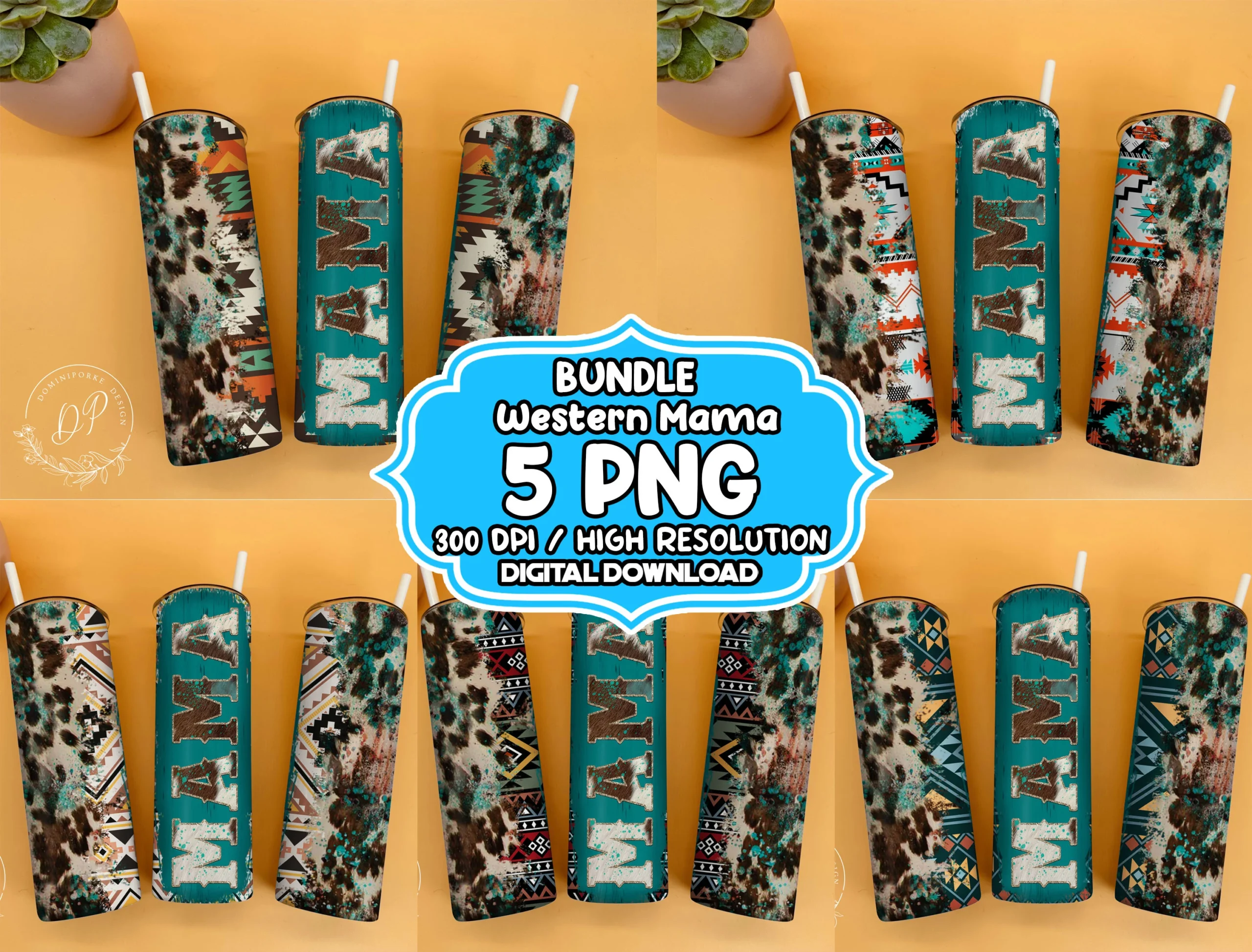 Western Mama 20oz Tumbler Wrap Png preview showing sublimation design with composition