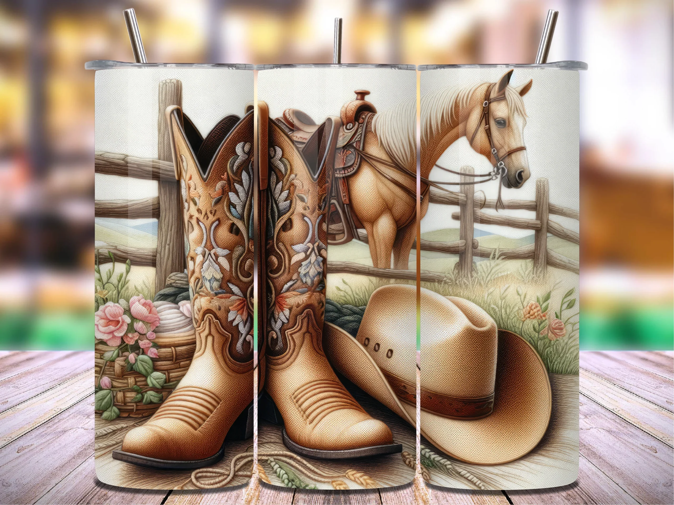 Western Rodeo 20 Oz Tumbler Wrap Vol.1 featuring cowboy boots and cowboy hat